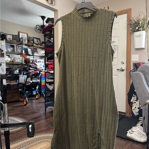 Sleeveless Olive Green Ribbed Dress